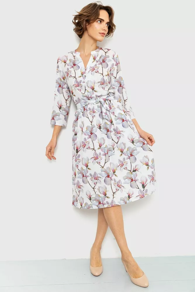 Купити Сукня з квітковим принтом, колір сіро-пудровий, 230R006-18 - Фото №1
