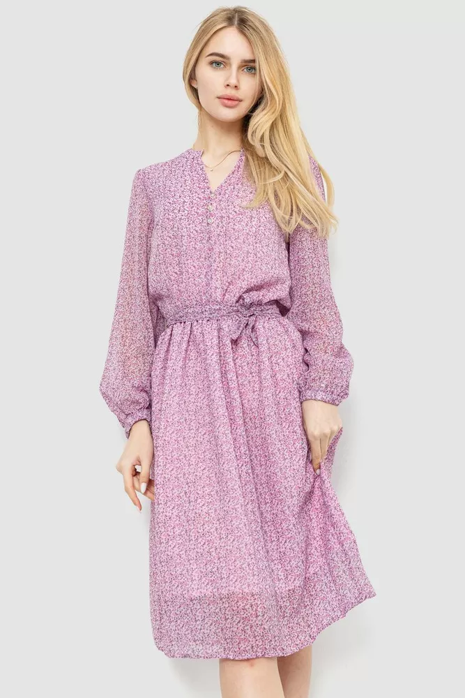 Купити Сукня з квітковим принтом, колір бузково-рожевий, 230R006-18 - Фото №1