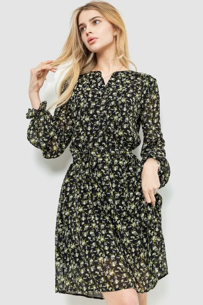 Купити Сукня з квітковим принтом, колір чорно-зелений, 230R006-18 - Фото №1