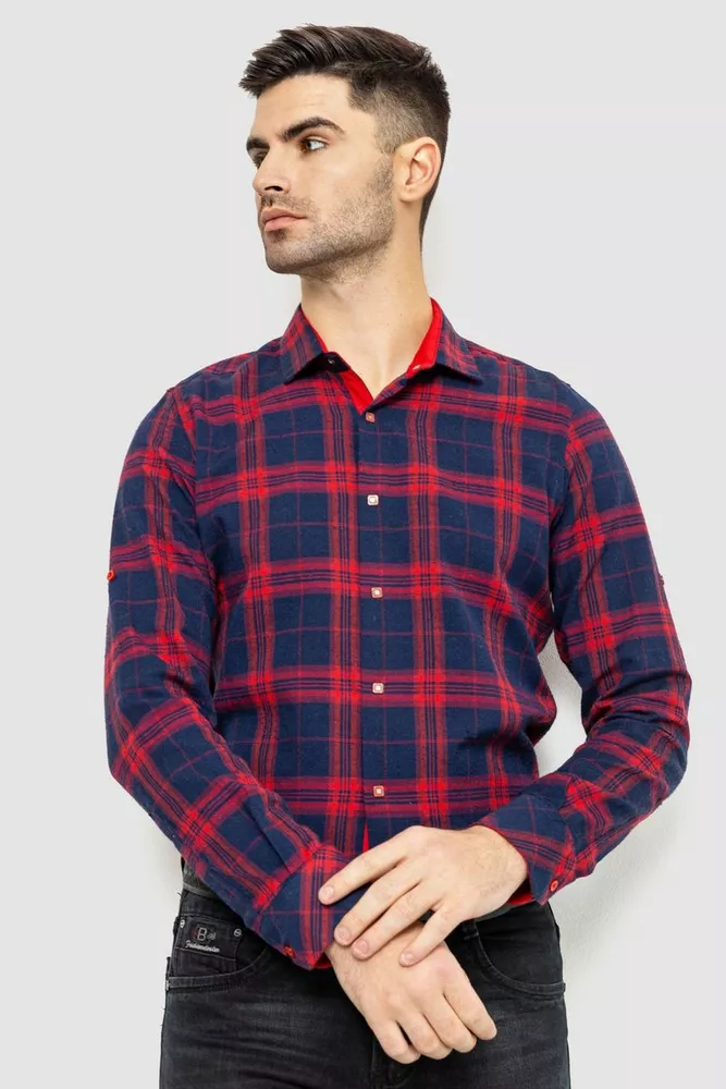 Купить Рубашка мужская в клетку байковая, цвет красно-синий, 214R98-35-176 оптом - Фото №1