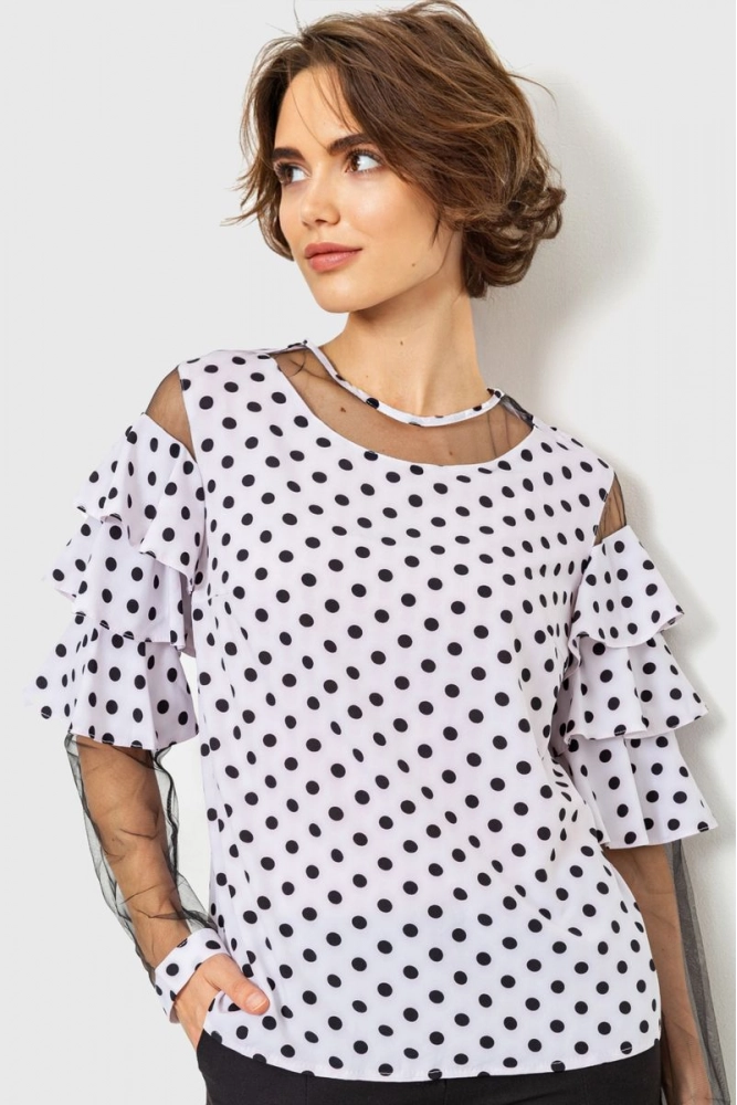 Купити Блуза в горох, колір біло-чорний, 230R151-9 оптом - Фото №1