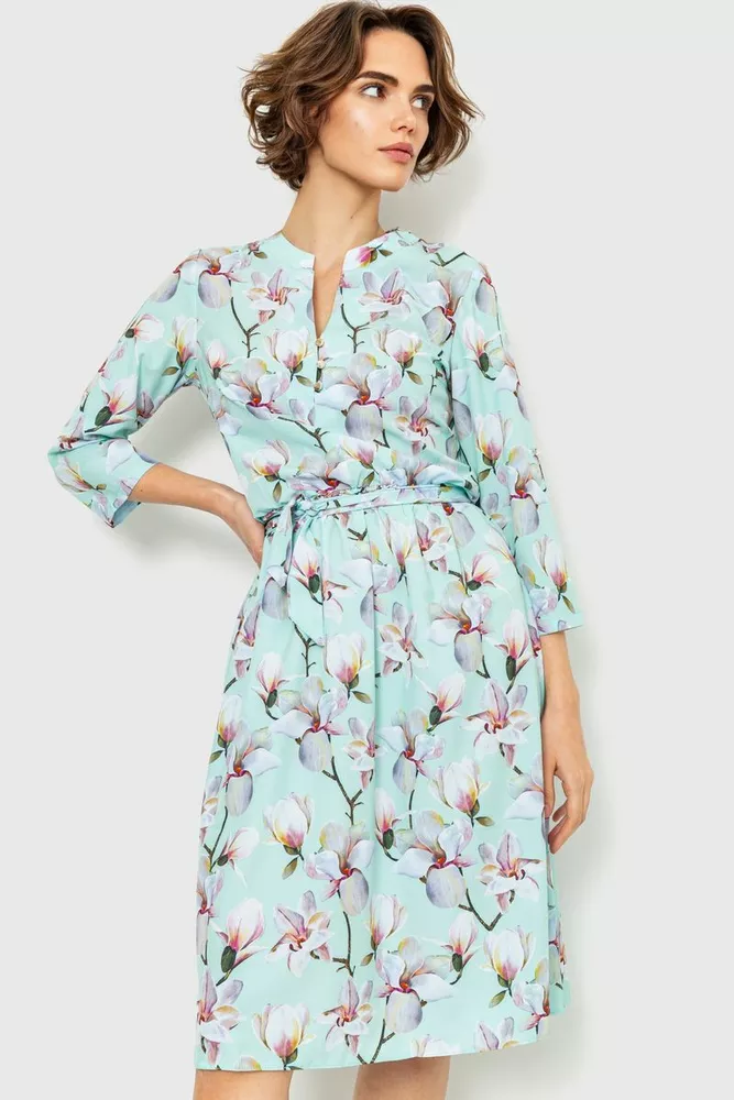 Купити Сукня з квітковим принтом, колір бірюзовий, 230R006-18 - Фото №1