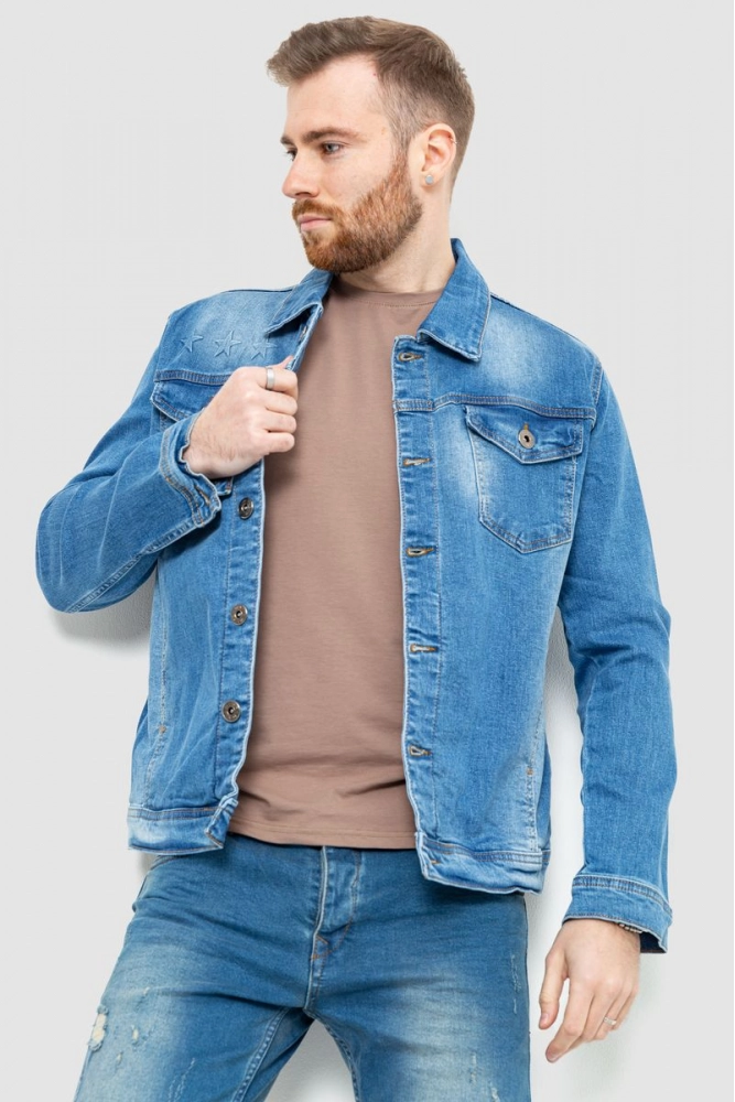 Купити Куртка чоловіча джинсова з потертостями, колір блакитний, 157R2012 - Фото №1