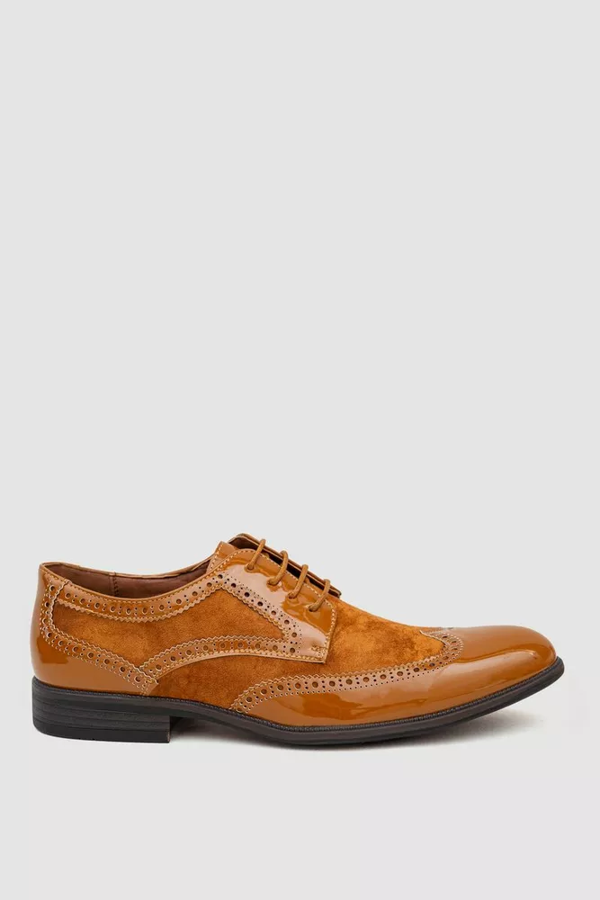 Купити Туфлі чоловічі лакові+замша, колір коричневий, 243RGA6011-7 оптом - Фото №1
