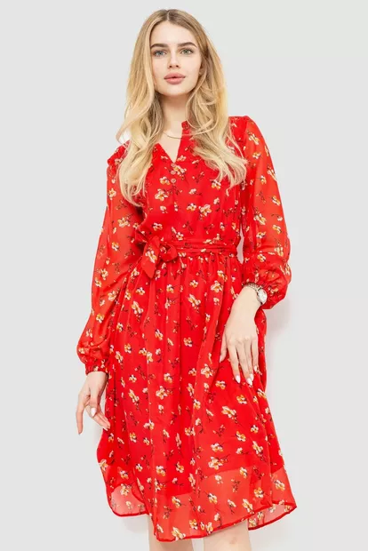 Сукня з квітковим принтом, колір червоний, 230R006-18