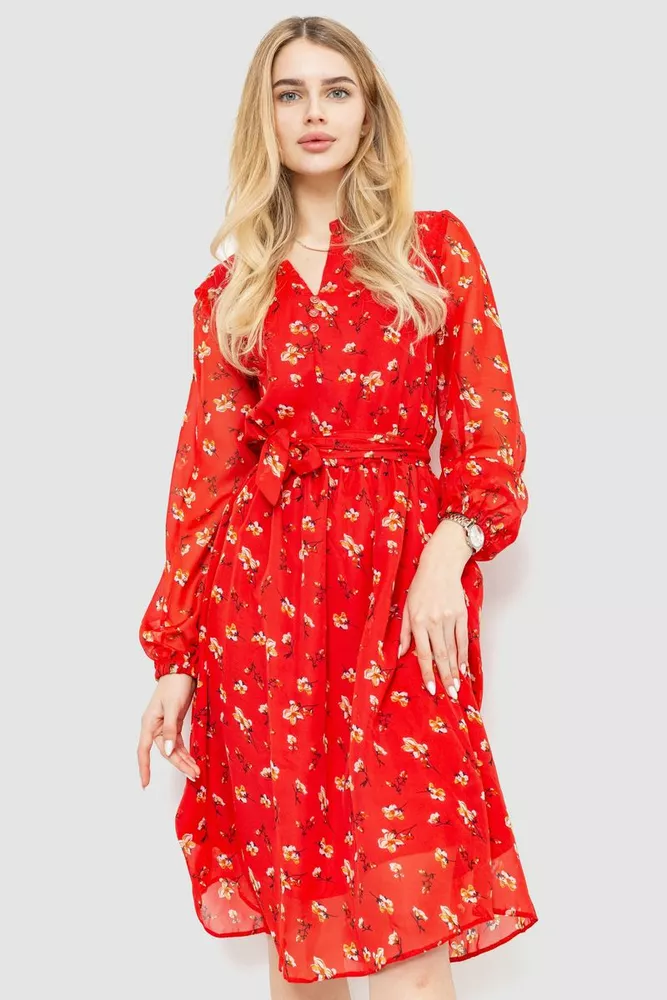 Купити Сукня з квітковим принтом, колір червоний, 230R006-18 - Фото №1