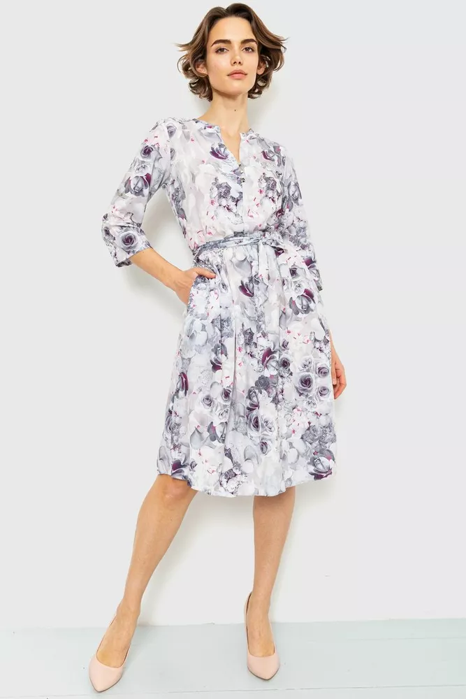 Купити Сукня з квітковим принтом, колір сіро-рожевий, 230R006-18 оптом - Фото №1