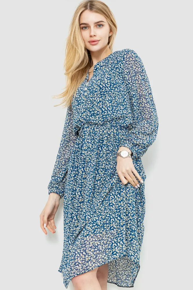 Купити Сукня з квітковим принтом, колір синій, 230R006-18 - Фото №1
