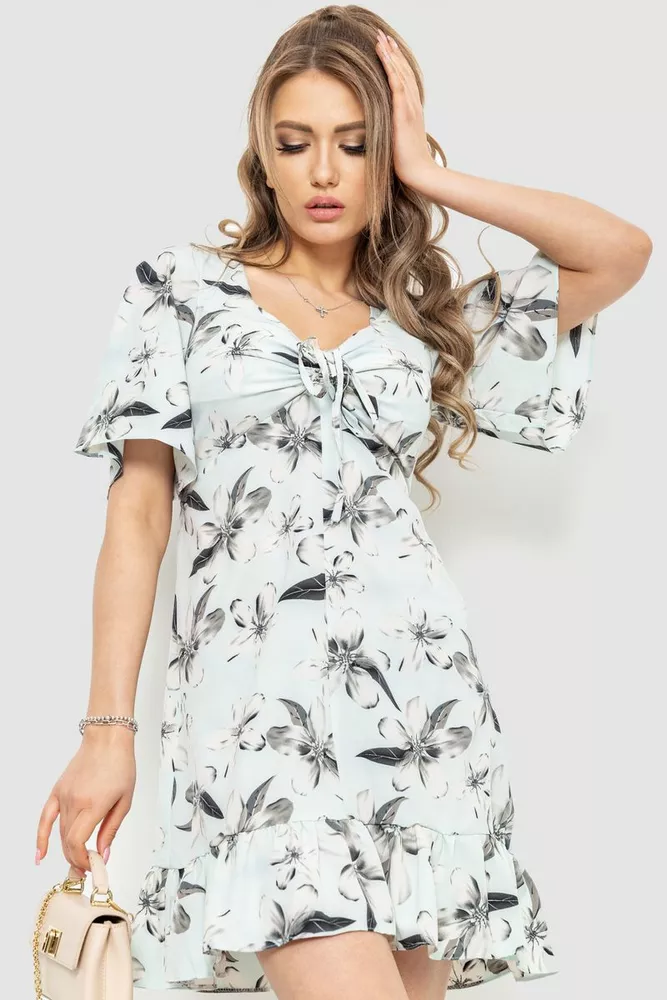 Купити Сукня з принтом, колір м'ятно-сірий, 230R036 - Фото №1