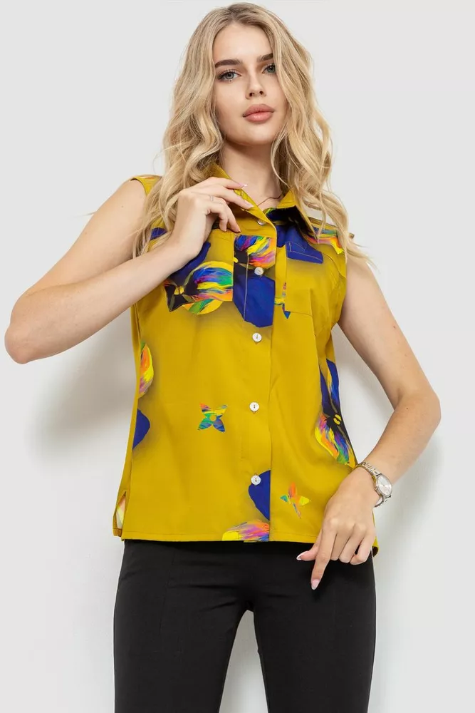 Купить Блуза без рукавов с принтом, цвет оливковый, 102R068-6 - Фото №1