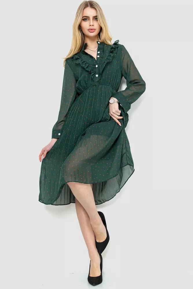 Купити Сукня шифонова в горох, колір зелений, 204R620 оптом - Фото №1