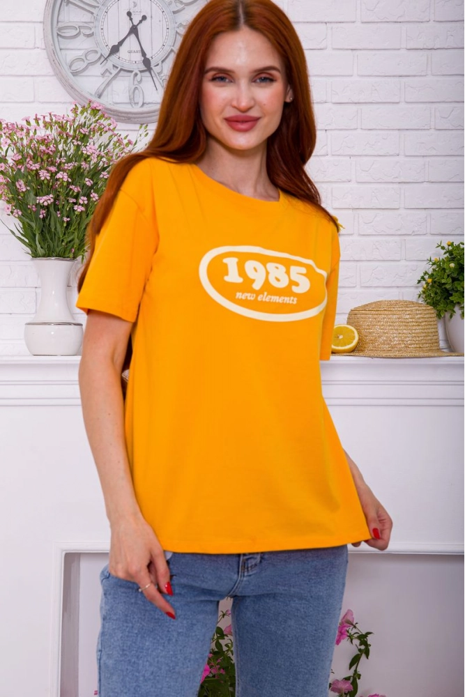 Купити Жіноча футболка вільного крою з принтом колір Помаранчевий 198R003 оптом - Фото №1