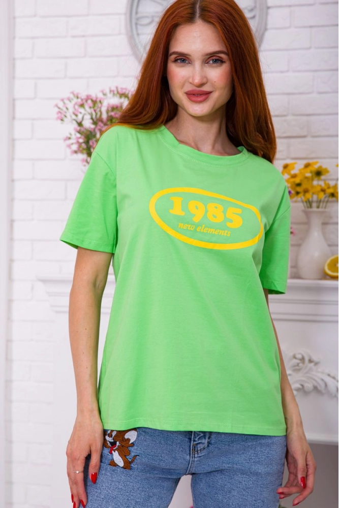 Купить Женская футболка свободного кроя с принтом цвет Салатовый 198R003 - Фото №1