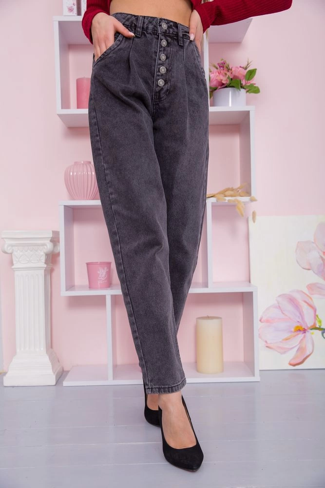 Купити Жіночі джинси балони на ґудзиках сірого кольору 123R2157 - Фото №1