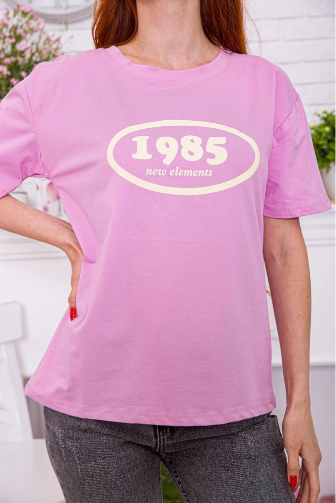 Купити Жіноча футболка вільного крою з принтом колір Бузковий 198R003 оптом - Фото №1