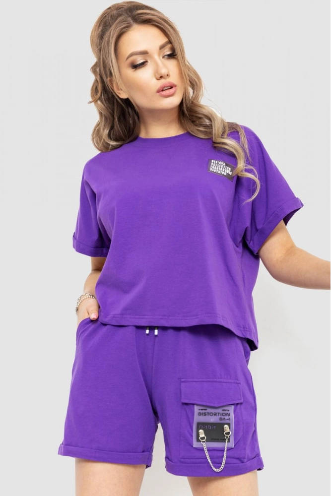 Купить Костюм женский повседневный футболка+шорты, цвет фиолетовый, 198R120 - Фото №1