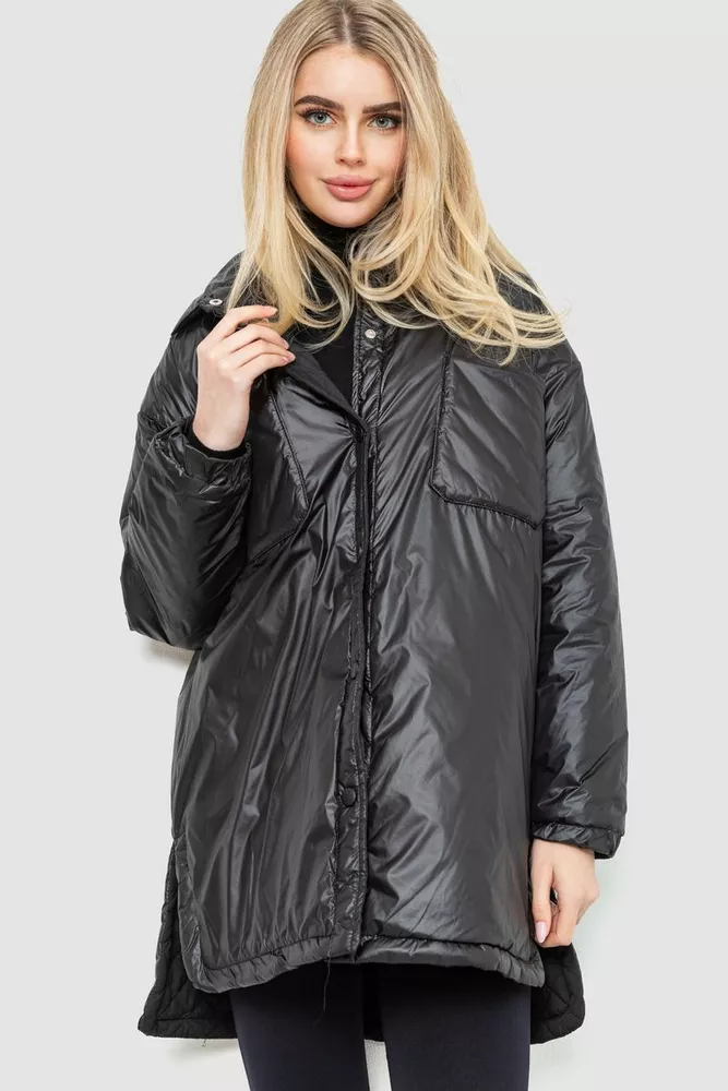 Купити Куртка жіноча демісезонна вільного крою, колір чорний, 235R7858 оптом - Фото №1