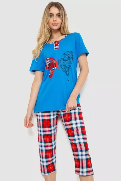 Жіноча піжама з принтом, колір синьо-червоний, 219R116