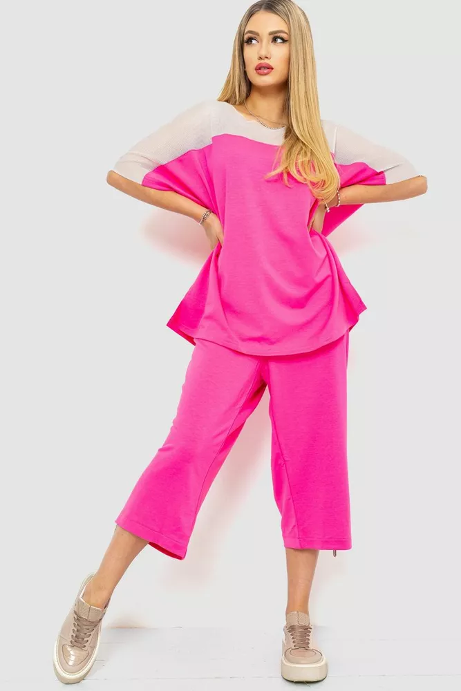 Купити Костюм жіночий повсякденний батал, колір рожевий, 102R5237 - Фото №1
