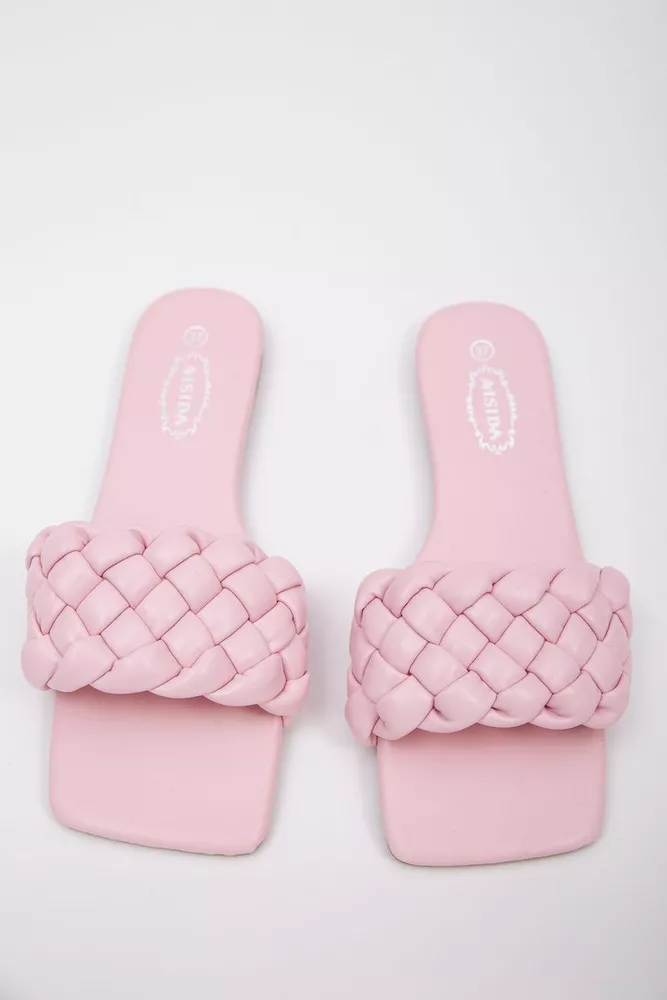 Купить Женские шлепанцы с плетенным верхом розового цвета 199RX9-1 оптом - Фото №1