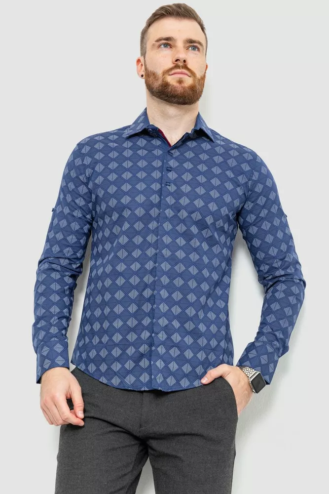 Купить Рубашка мужская с принтом, цвет синий, 214R7039 - Фото №1