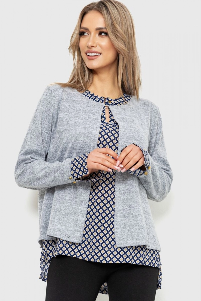 Купити Блуза жіноча обманка 230R53-7, колір Сіро-бежевий оптом - Фото №1