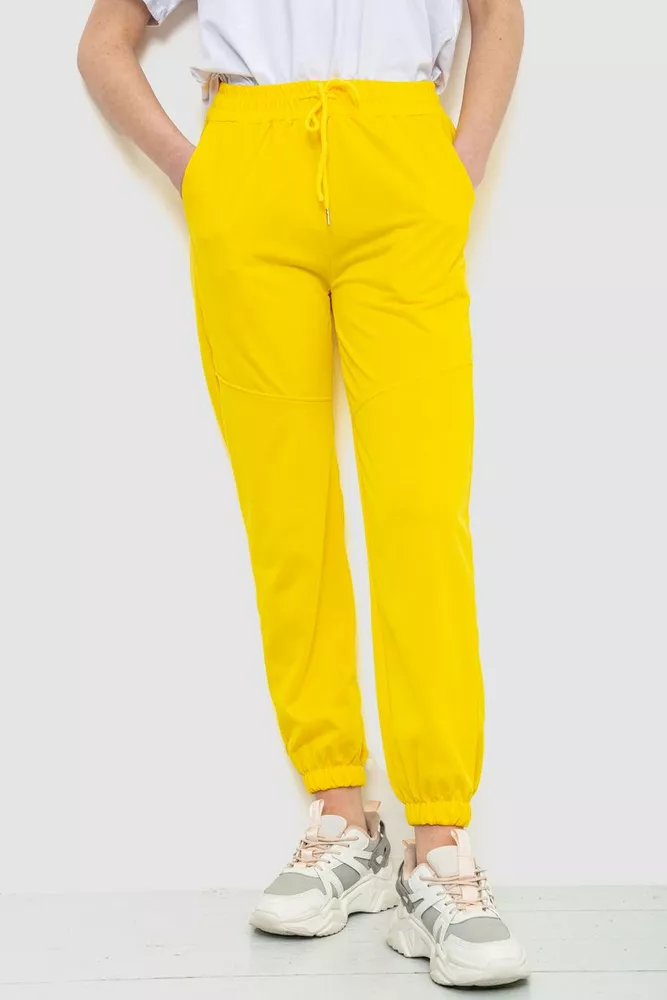 Купить Спорт штаны женские однотонные, цвет желтый, 129RH021 оптом - Фото №1