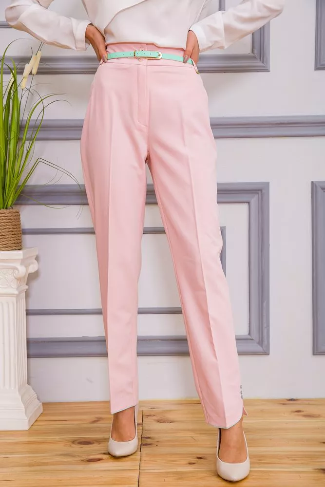 Купити Класичні жіночі штани, рожевого кольору, з ремінцем, 182R308 - Фото №1