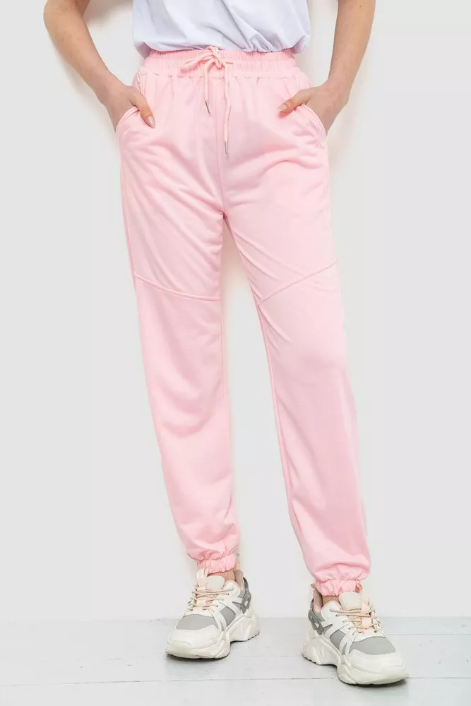 Купить Спорт штаны женские однотонные, цвет розовый, 129RH021 оптом - Фото №1