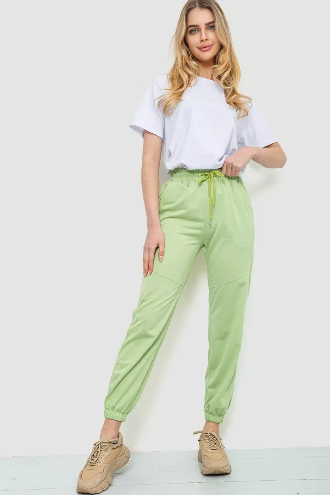 Купити Спорт штани жіночі однотонні, колір салатовий, 129RH021 - Фото №1