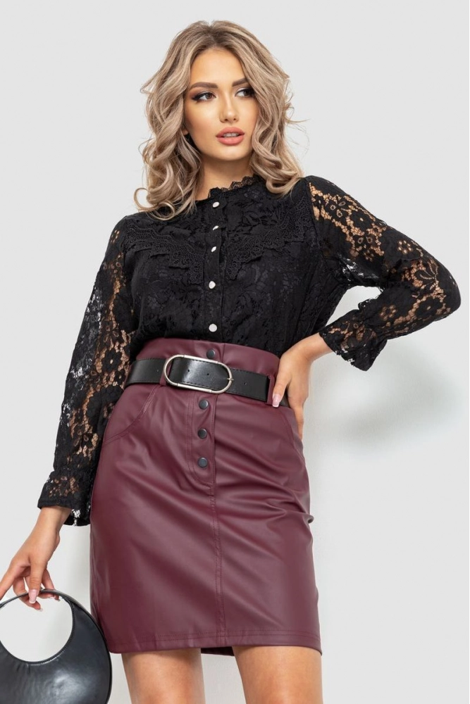 Купити Блуза жіноча на гудзиках гіпюрова, колір чорний, 204R157 - Фото №1