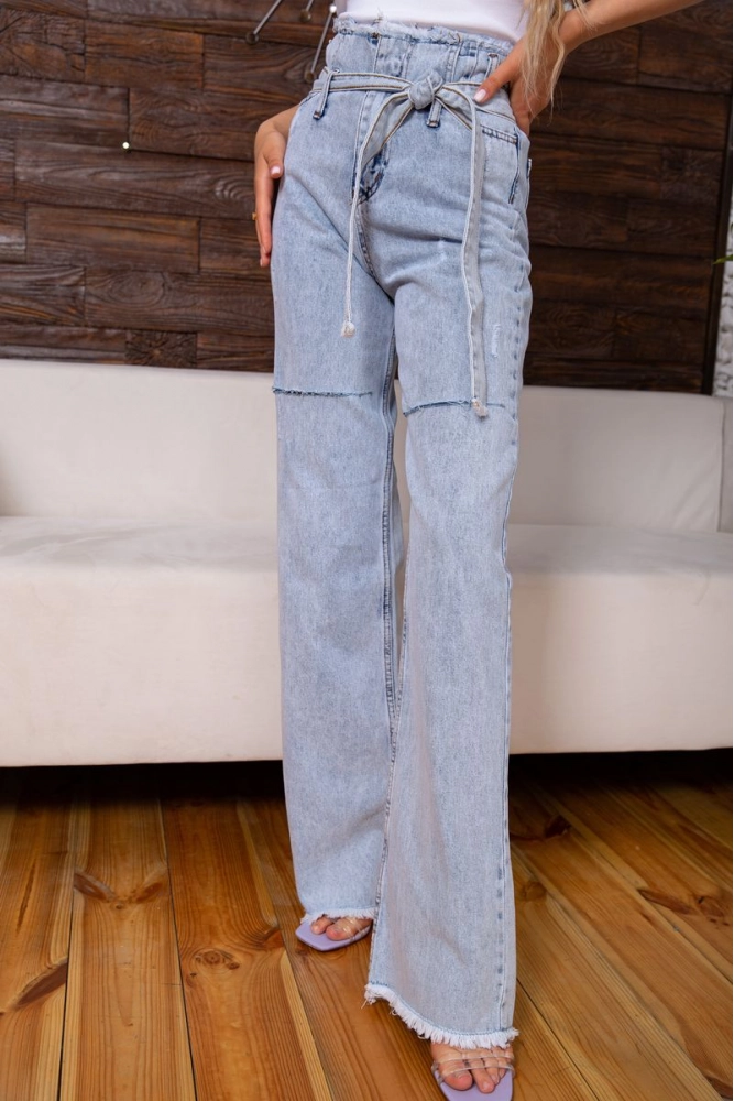Купити Жіночі блакитні джинси прямого крою з поясом 198R5005 оптом - Фото №1