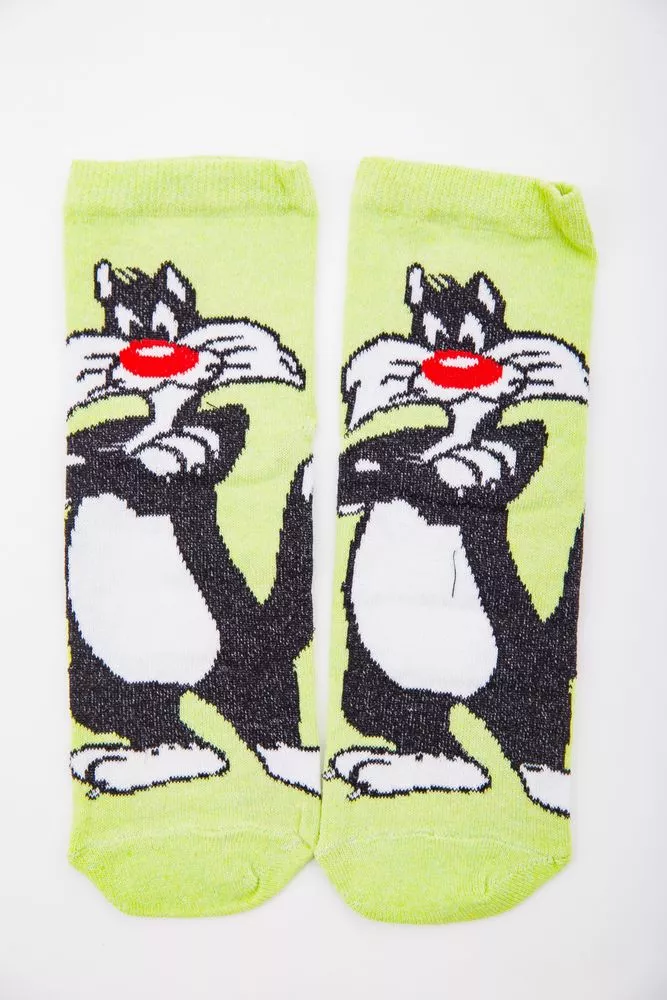 Купити Жіночі шкарпетки, салатового кольору з мультяшним принтом, 167R360 - Фото №1