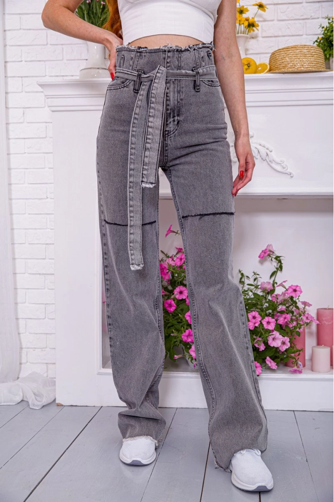 Купити Жіночі сірі джинси прямого крою з поясом 198R5005 оптом - Фото №1