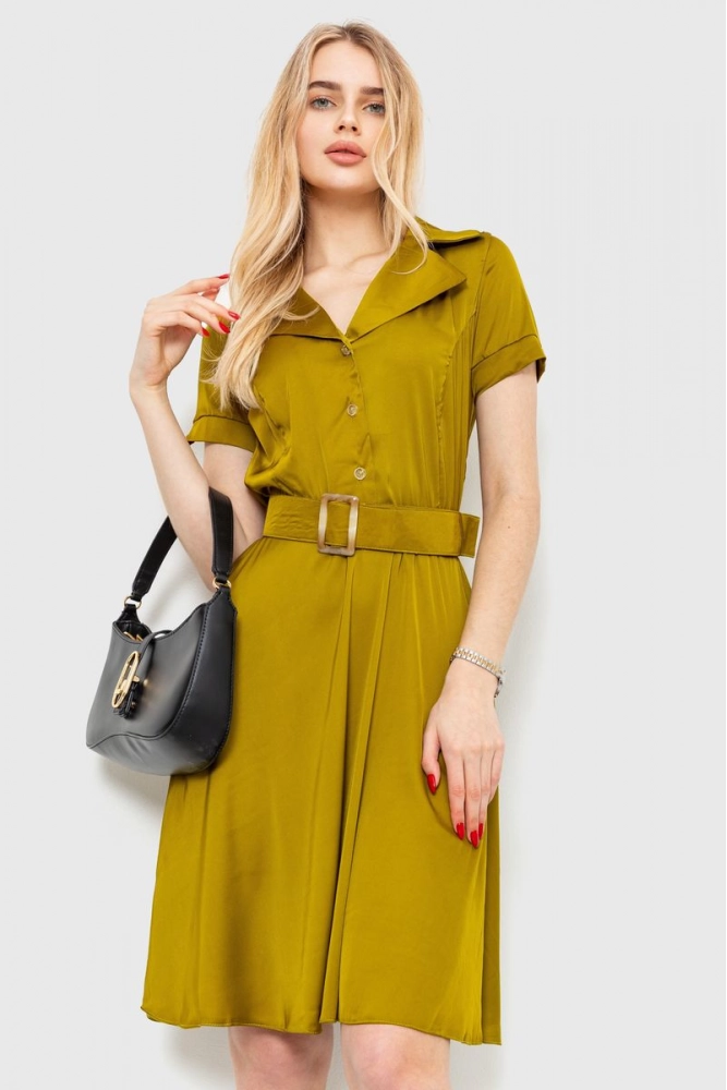 Купить Платье шелковое, цвет темно-оливковый, 230R024-1 - Фото №1