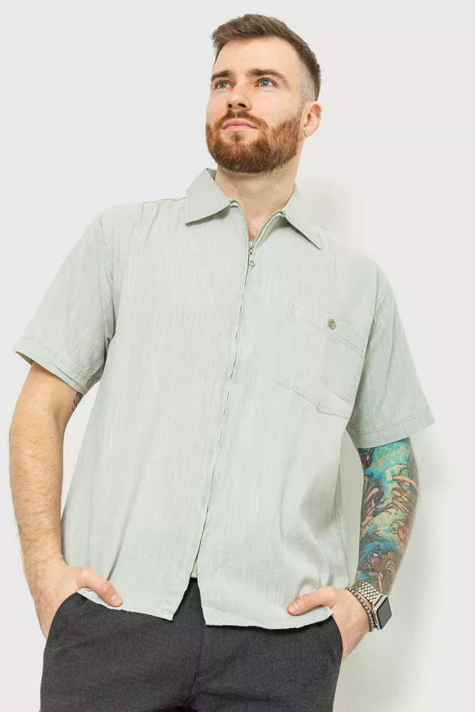 Купить Рубашка мужская на молнии, цвет светло-оливковый, 167R956 - Фото №1