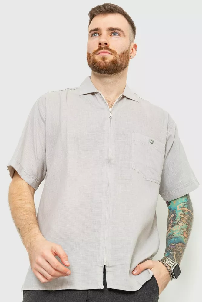 Купить Рубашка мужская на молнии, цвет светло-серый, 167R956 оптом - Фото №1