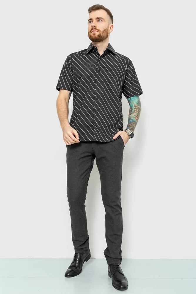 Купить Рубашка мужская в полоску, цвет черно-белый, 167R978 оптом - Фото №1