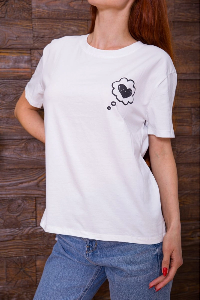 Купити Вільна жіноча футболка білого кольору з принтом 198R013 оптом - Фото №1