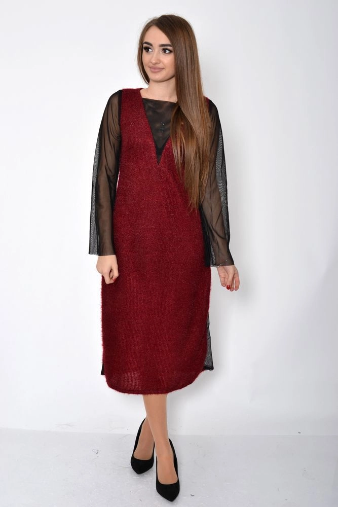 Купити Сукня жіноча, колір бордовий, 115R803 оптом - Фото №1