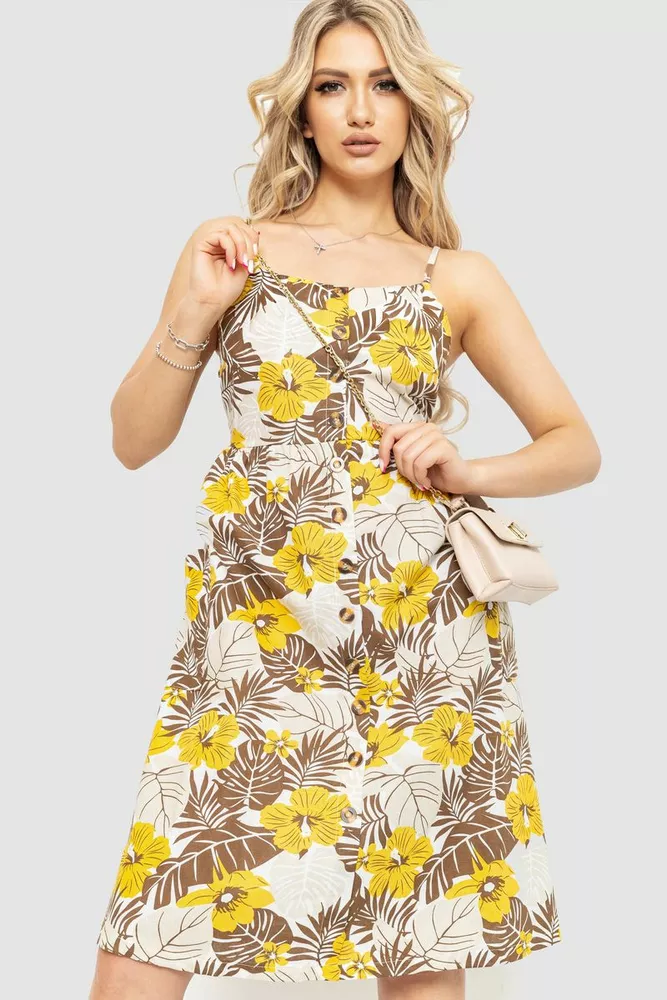 Купити Жіночий сарафан з квітковим принтом, колір молочно-жовтий, 221R1932-6 оптом - Фото №1