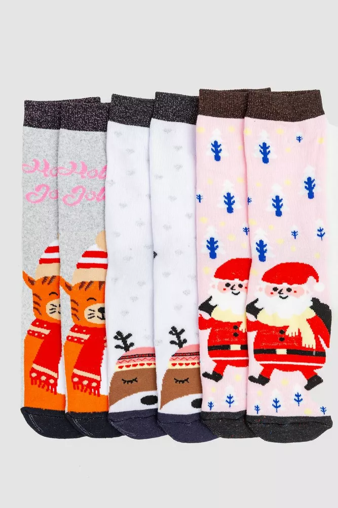 Купити Комплект жіночих шкарпеток новорічних 3 пари, колір рожевий, світло-сірий, білий, 151R257 оптом - Фото №1