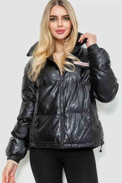 Куртка жіноча демісезонна екошкіра, колір чорний, 243R201