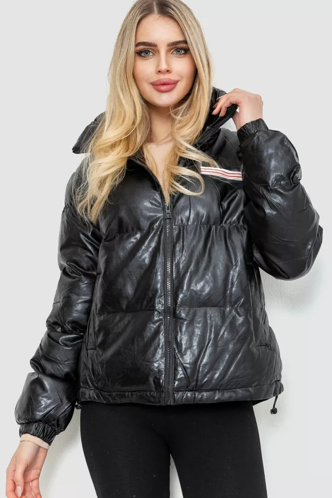 Купить Куртка женская демисезонная экокожа, цвет черный, 243R201 оптом - Фото №1