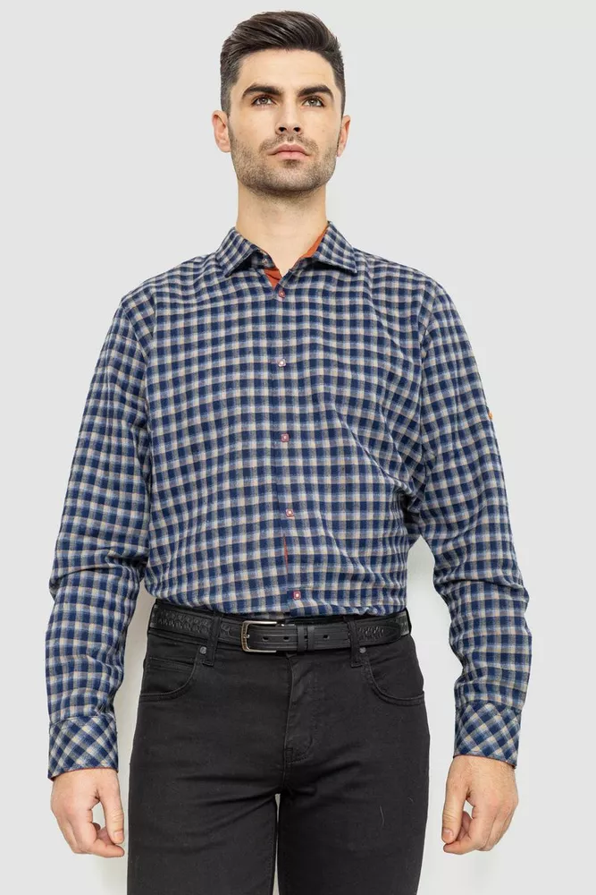 Купить Рубашка мужская в клетку байковая, цвет сине-бежевый, 214R115-35-195 - Фото №1
