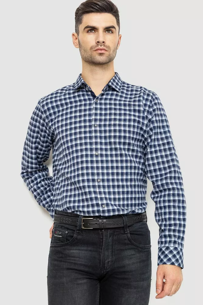 Купить Рубашка мужская в клетку байковая, цвет сине-серый, 214R115-35-195 оптом - Фото №1