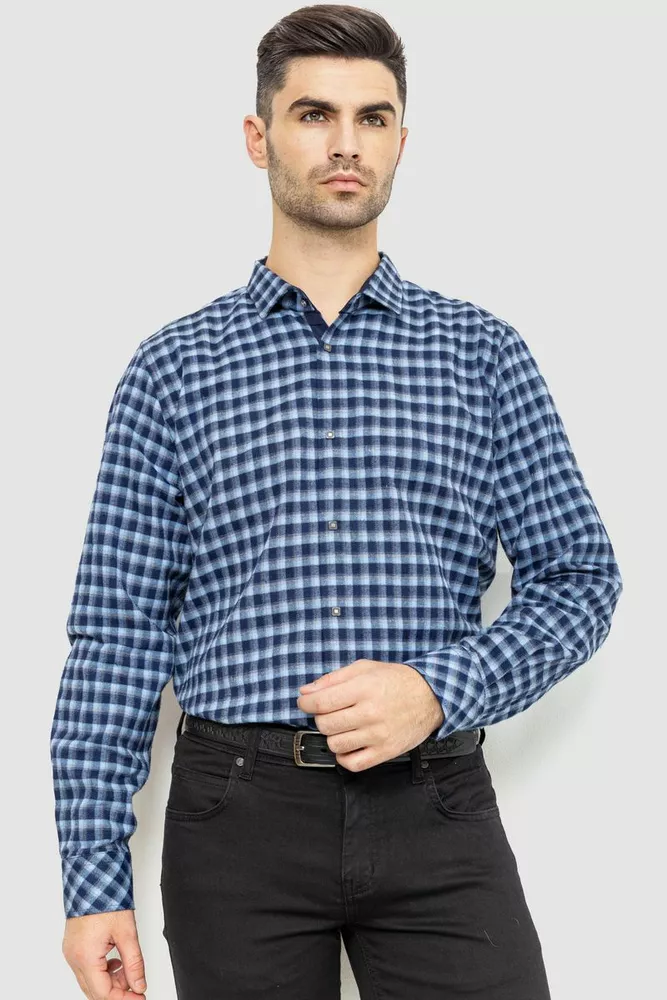 Купить Рубашка мужская в клетку байковая, цвет сине-голубой, 214R115-35-195 - Фото №1