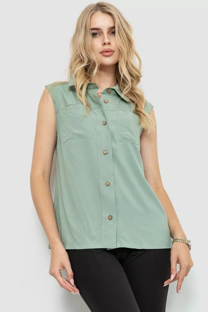 Купити Блуза без рукавів однотонна, колір оливковий, 102R068-4 оптом - Фото №1