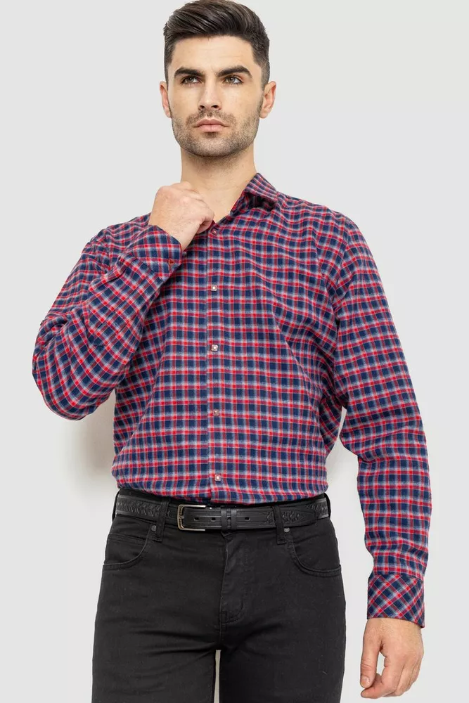 Купить Рубашка мужская в клетку байковая, цвет красно-синий, 214R115-35-195 оптом - Фото №1