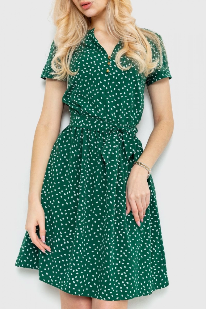 Купити Сукня у горох, колір зелений, 230R006-24 - Фото №1
